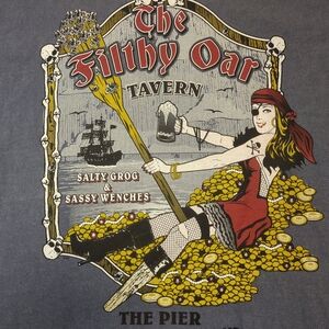 Never Worn Retro Filthy Oar Tavern Funny Vacation Pinup Shirt| Small| Grey Blue